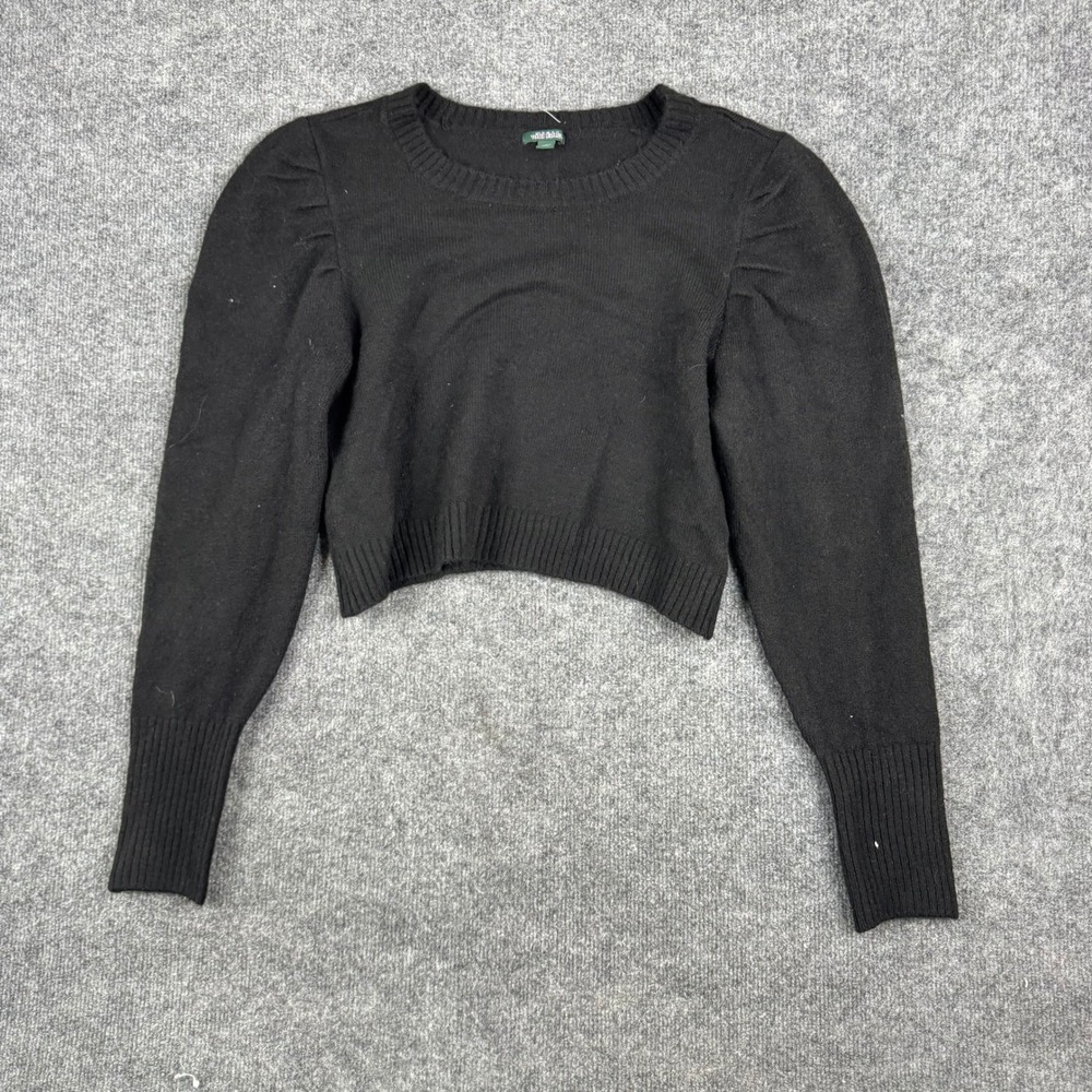 Wild Fable Sweater Womens Size L Black Cropped Puff Shoulder Long Sleeve Top